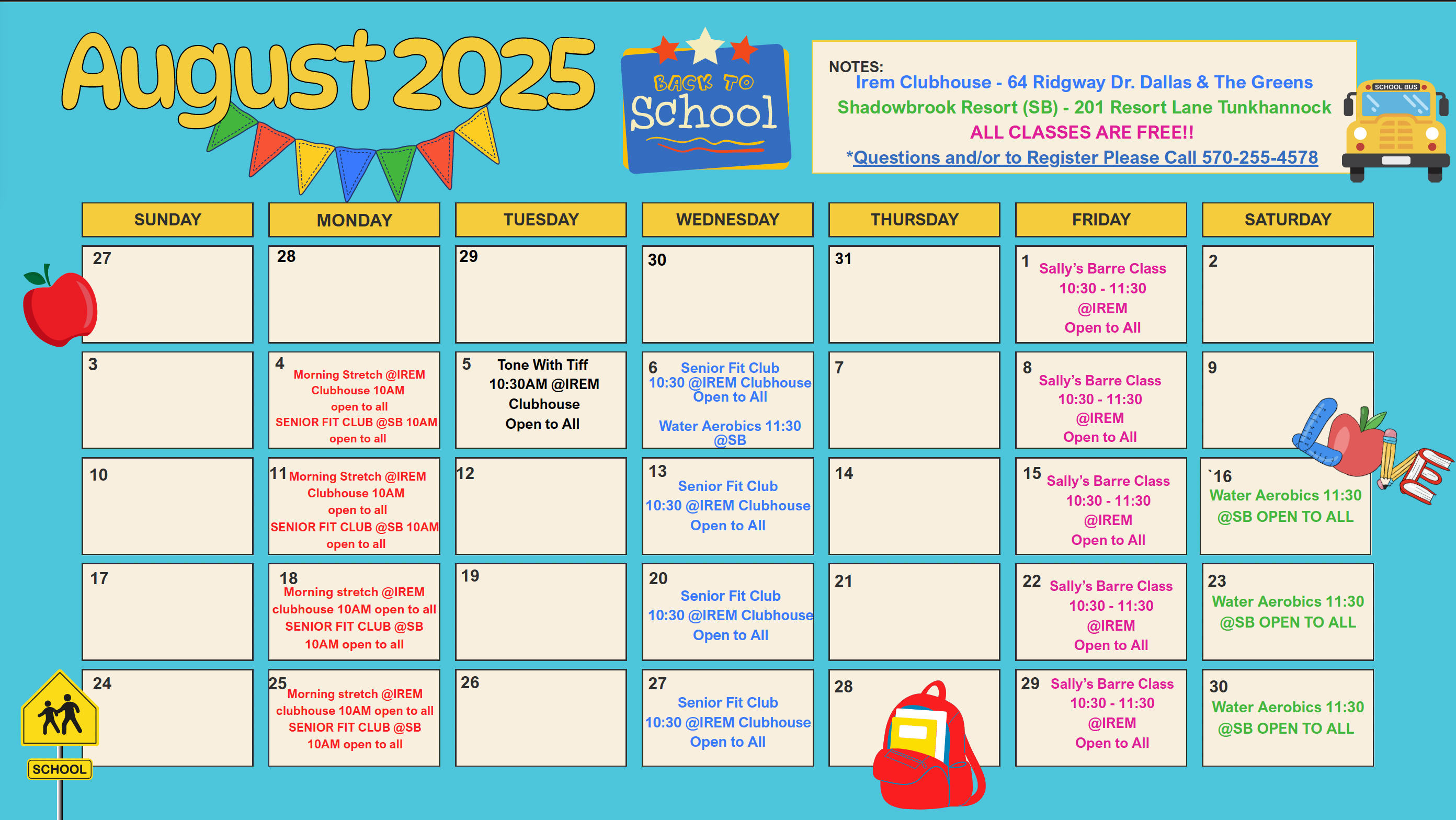 CIP Calendar - Aug 25 CIP Fitness Class Calendar